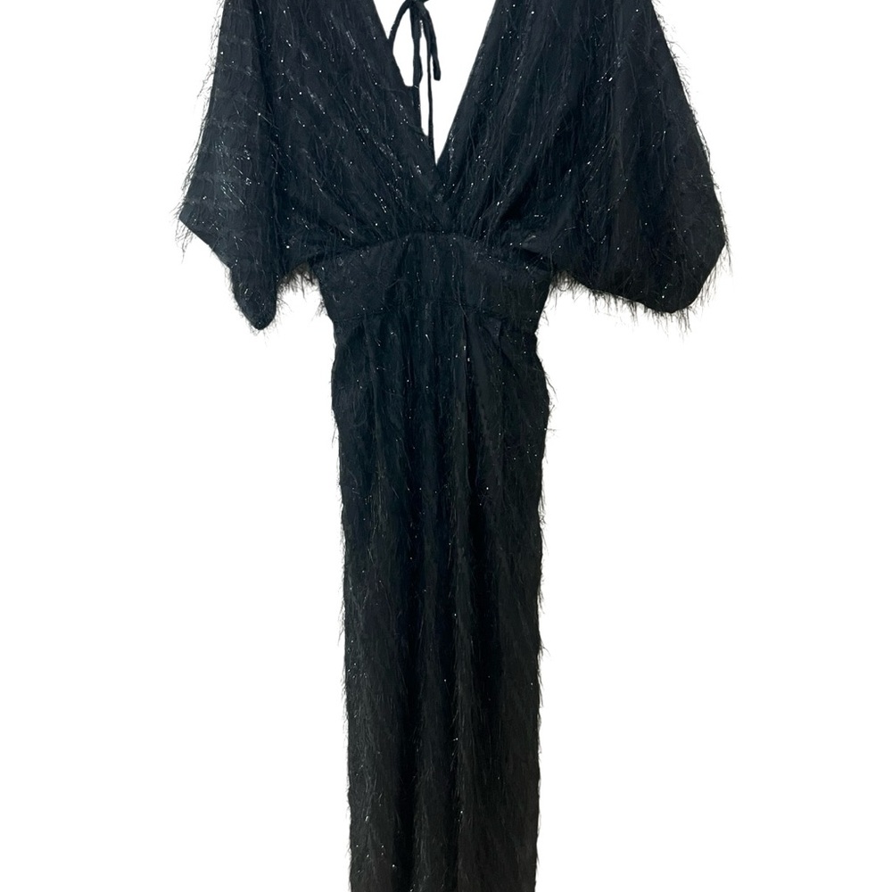 Mable Black Jumpsuit Plunging Neckline Bat Sleeves Wide leg Party SZ S NWOT - Picture 4 of 10